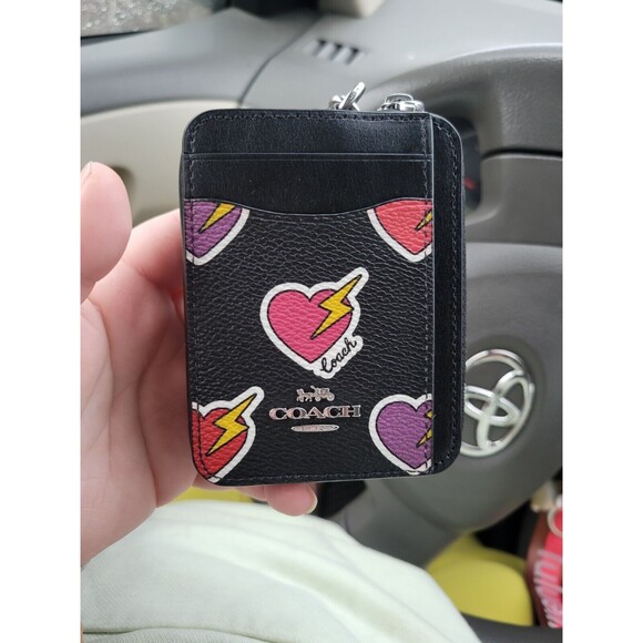 COACH CW453 Zip Card Case Wallet Heart Bolt Print Coated Canvas & Leathe… - Picture 1 of 6